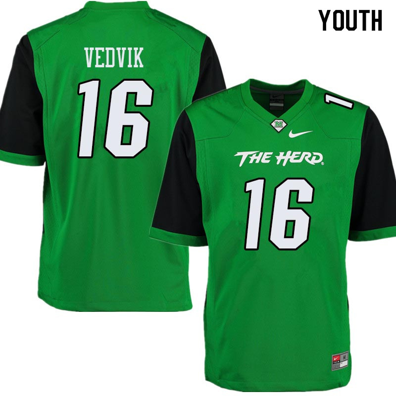 Youth #16 Kaare Vedvik Marshall Thundering Herd College Football Jerseys Sale-Green